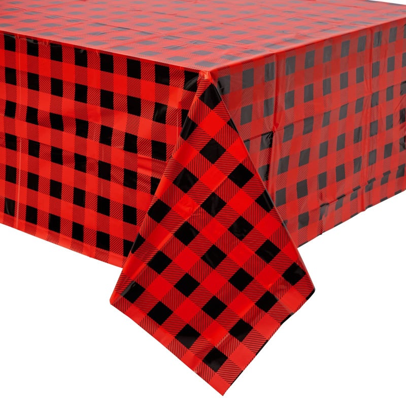 Blue Panda Buffalo Plaid Plastic Tablecloth Picnic Table Cover - 3 Pack 54 x 108 in Red & Black - Disposable Durable Decor for Lumberjack Party Decorations & Buffalo Theme Party - Image 4